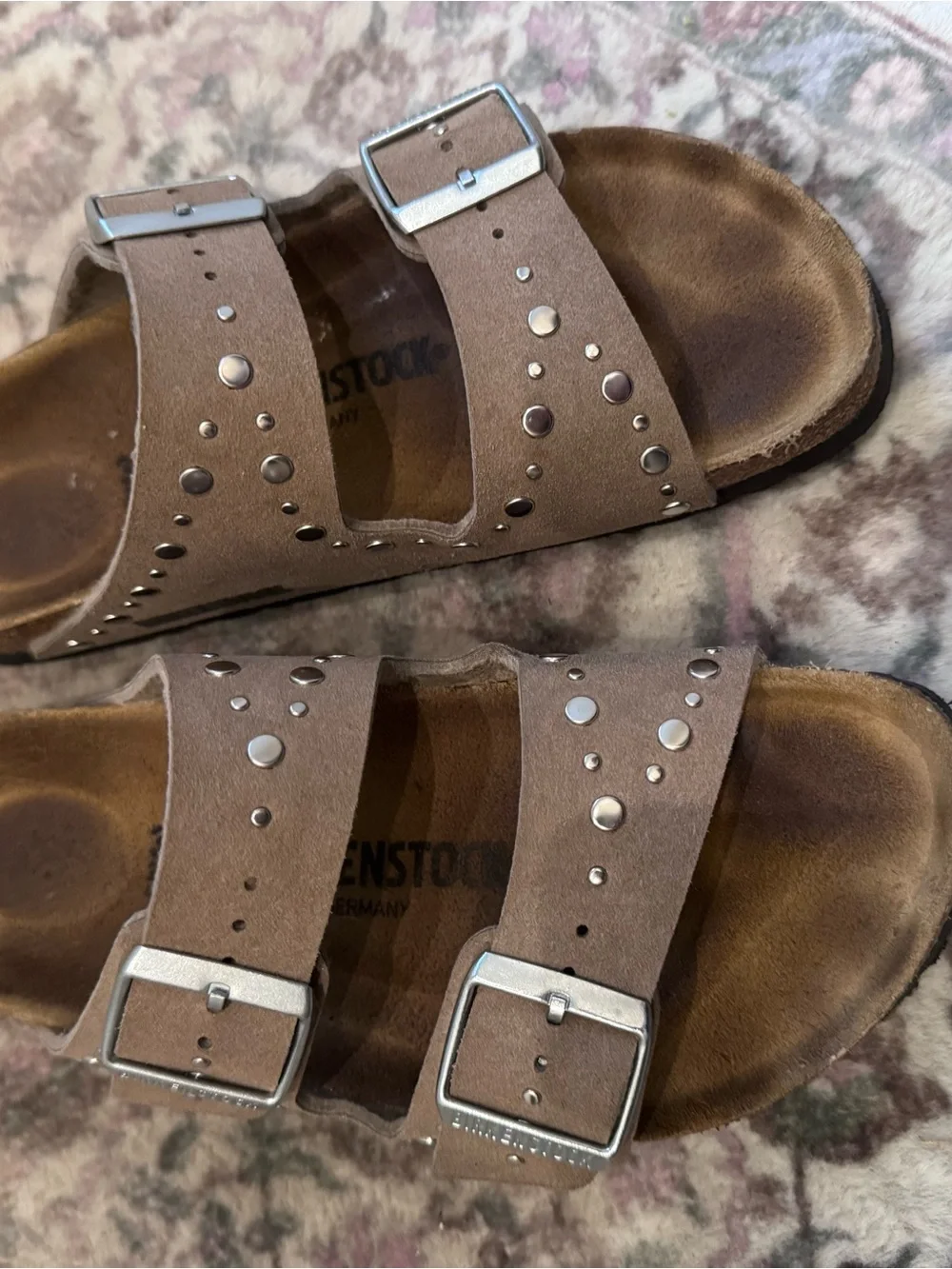 Birkenstock Arizona Taupe Studded Double Buckle Sandals